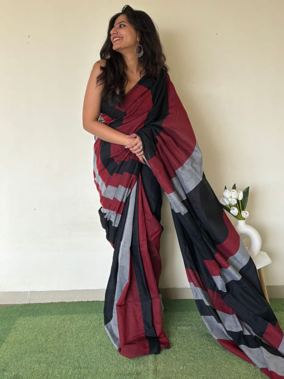 Pooja - Handloom South Cotton Stripe Saree