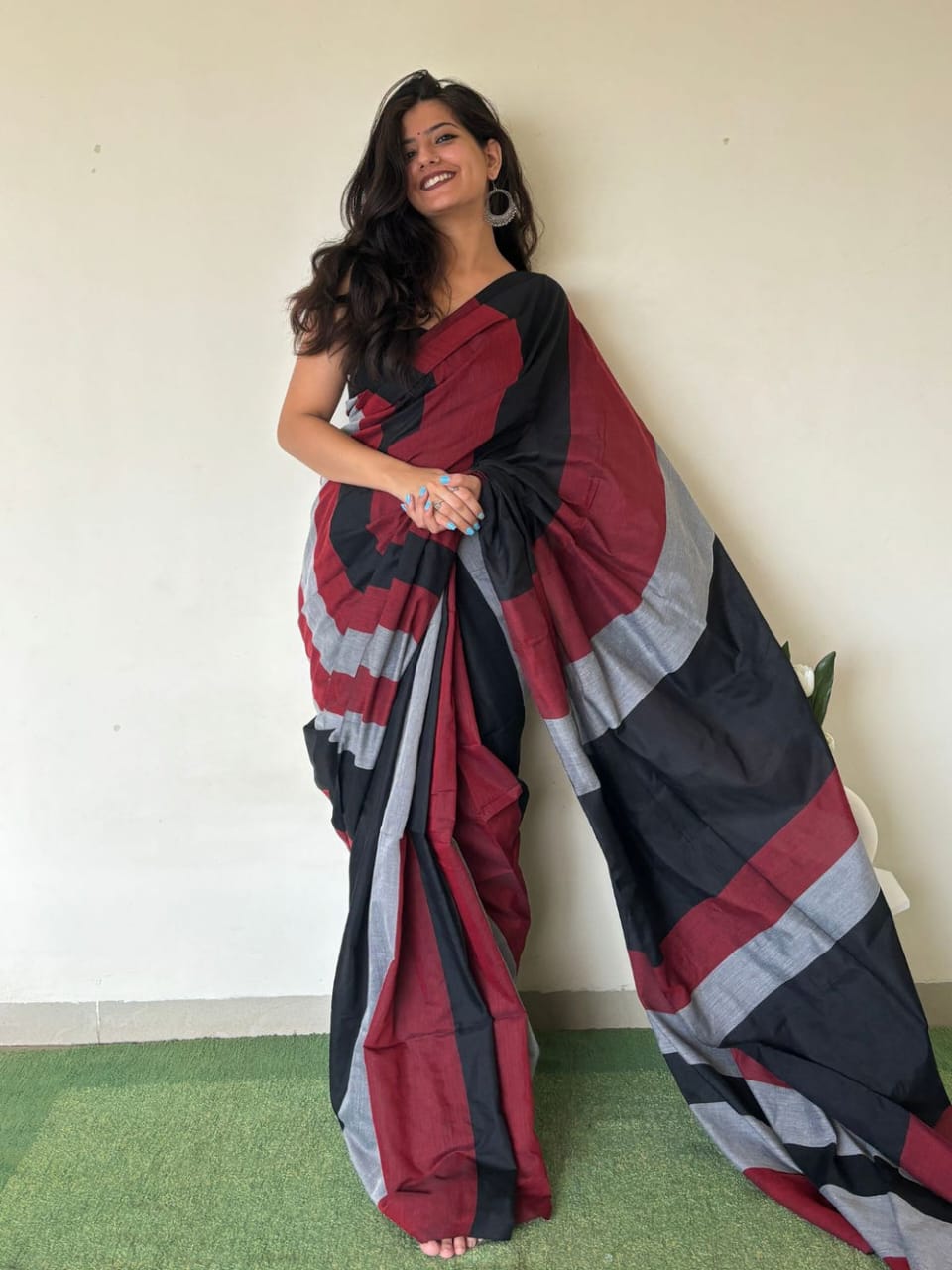 Pooja - Handloom South Cotton Stripe Saree