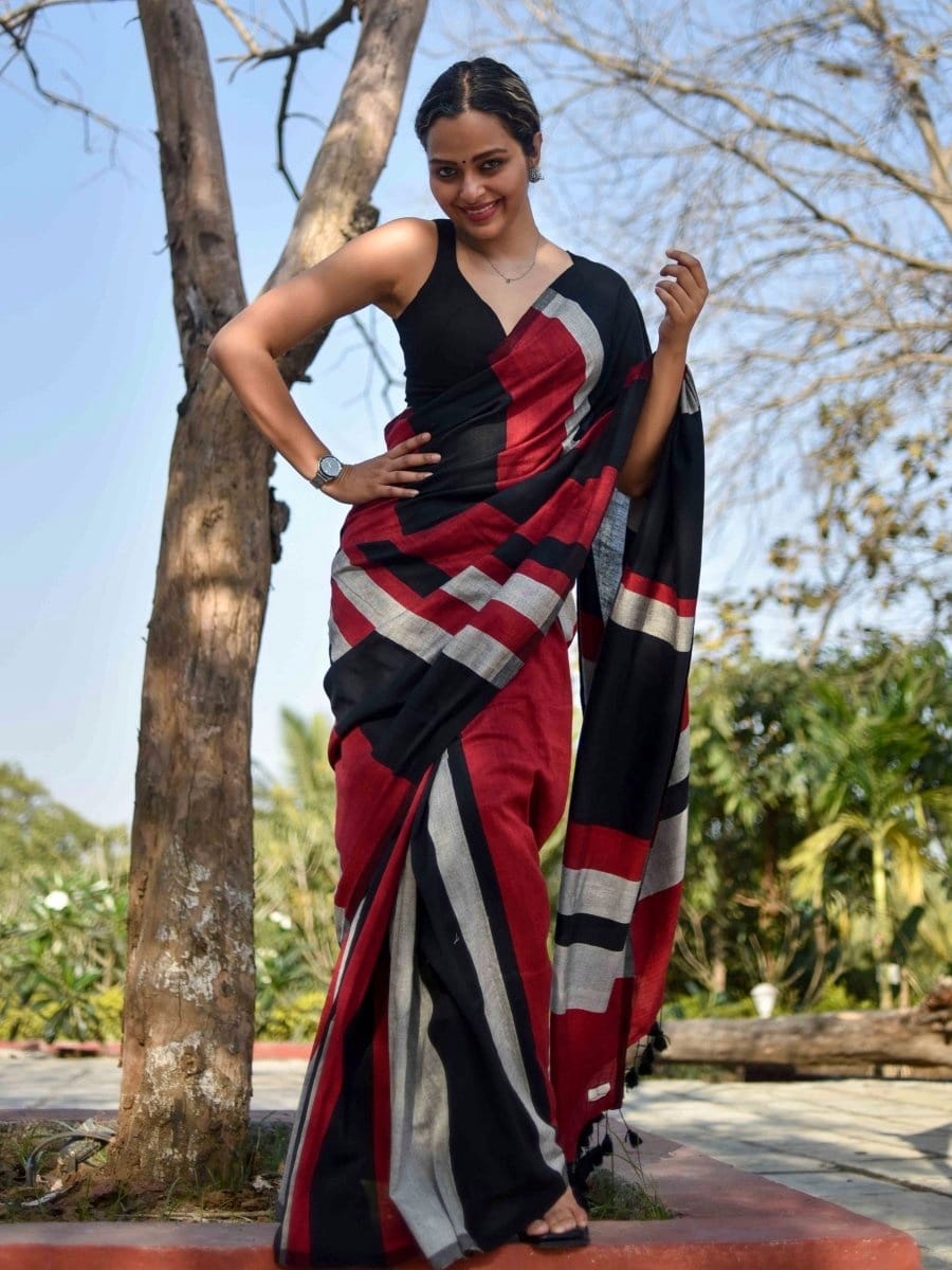 Pooja - Handloom South Cotton Stripe Saree