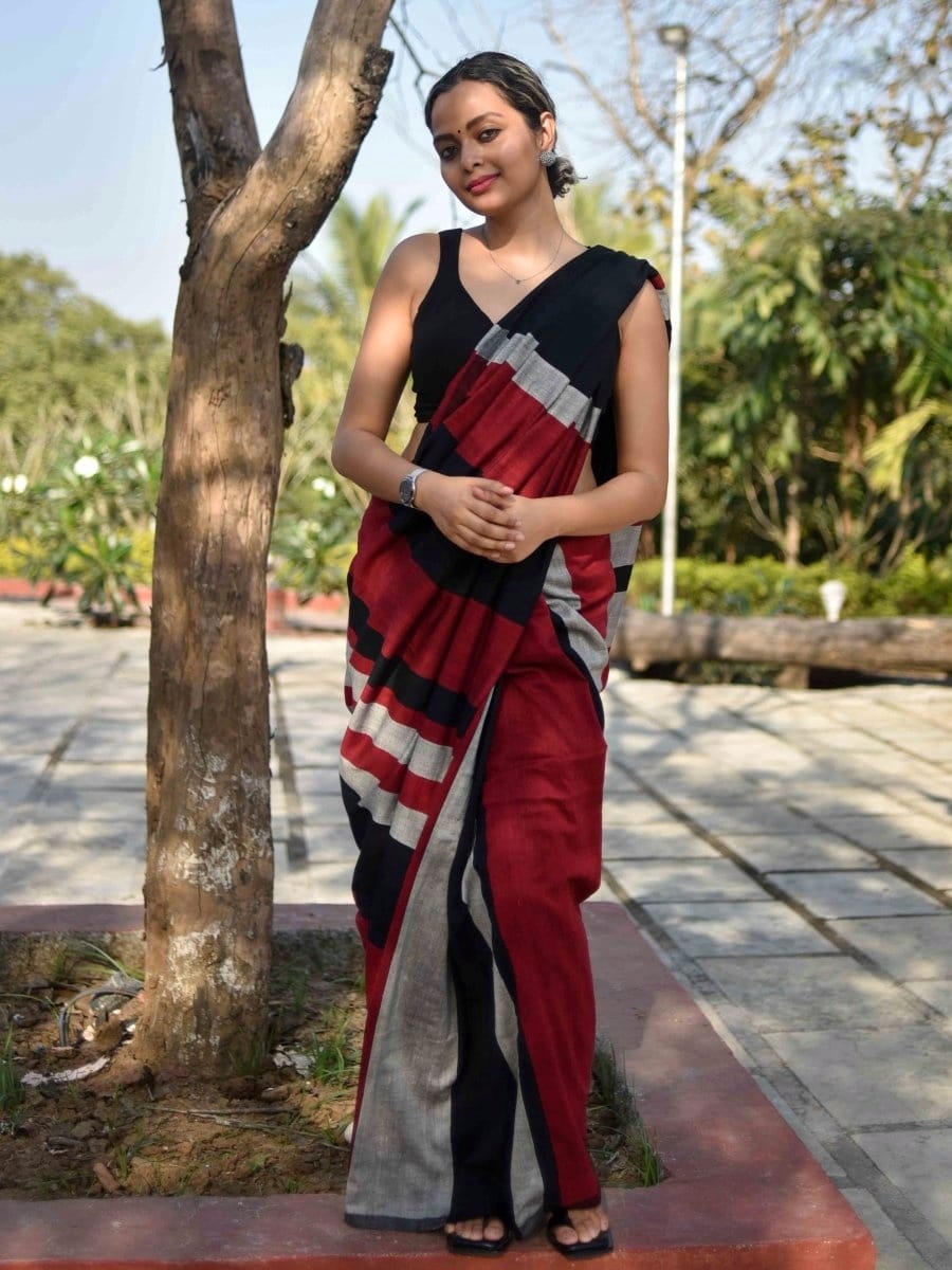 Pooja - Handloom South Cotton Stripe Saree