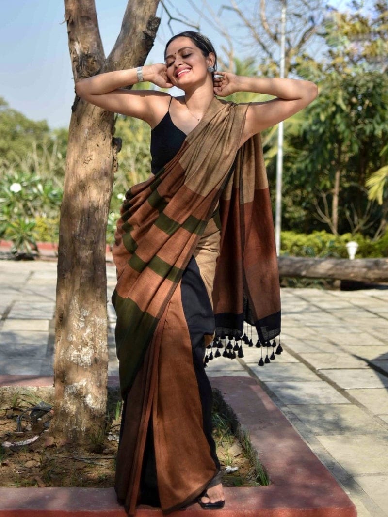 Shreya - Handloom South Cotton Stripe Saree