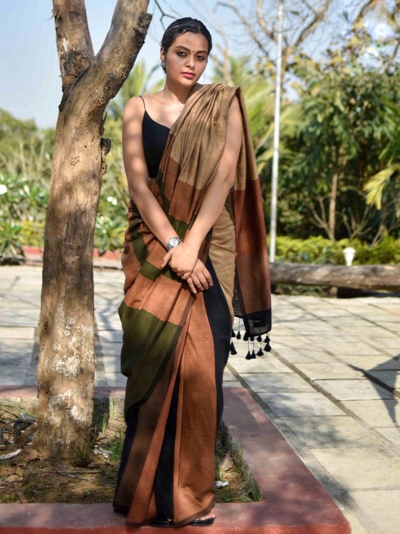 Shreya - Handloom South Cotton Stripe Saree