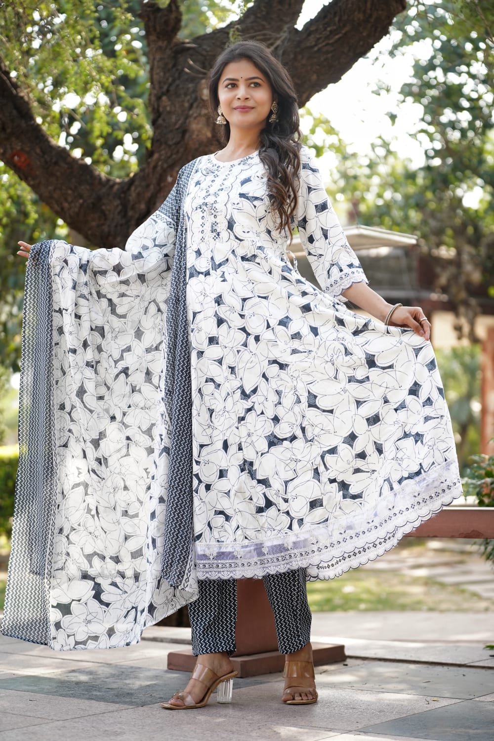 Harini - Floral Print Anarkali Kurta Suit Set