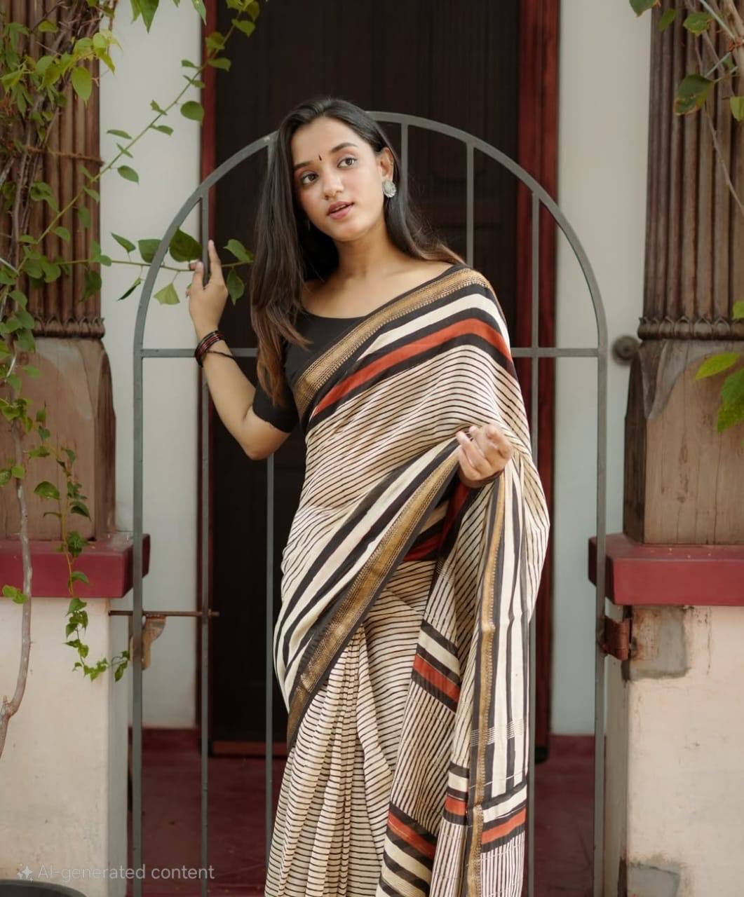 Isha - Beige Colour Maheshwari Silk Saree